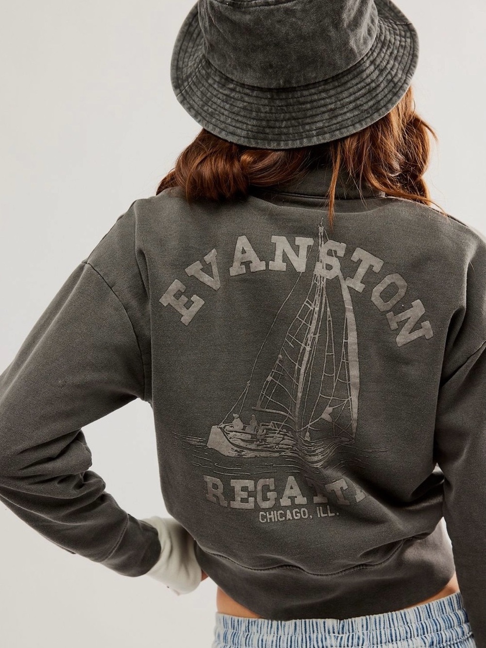 The Bureau x Free People Evanston Half Zip Style 84874014 Washed Black size L